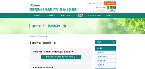算定・報告・公表制度における算定方法・排出係数一覧