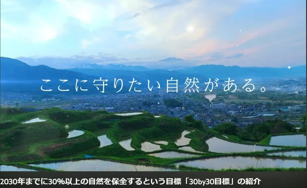 動画のキャプチャ、自然の映像を背景に、「ここに守りたい自然がある」とメッセージ