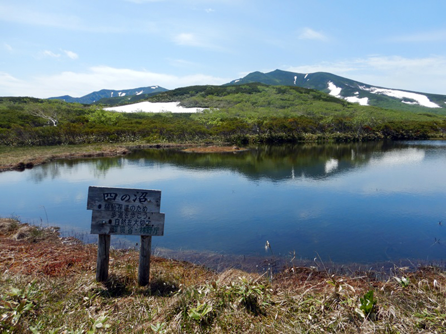 四の沼にうつる知西別岳