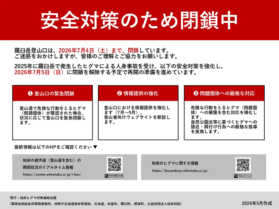 羅臼岳登山口での掲示例