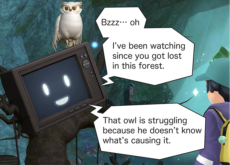 “Bzzz… oh.
I’ve been watching since you got lost in this forest.
That owl is struggling because he doesn’t know what’s causing it.”