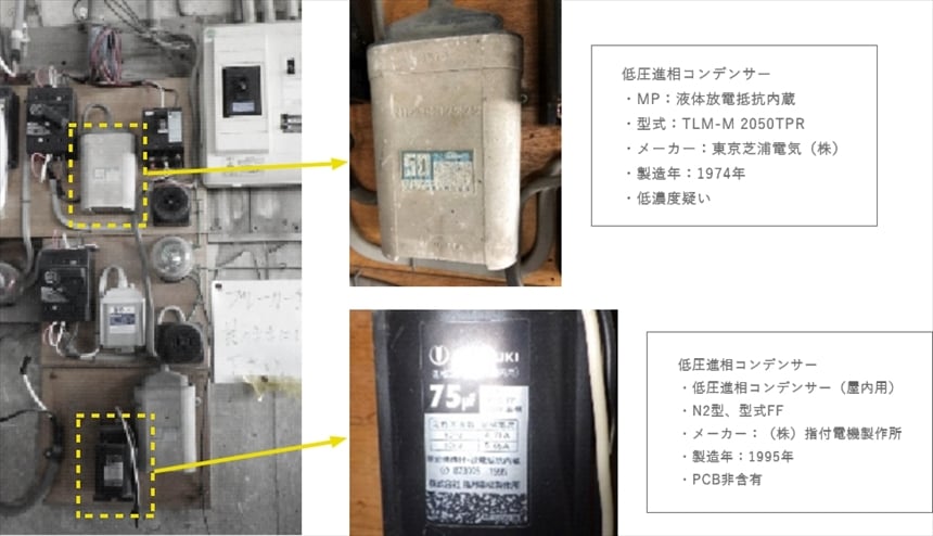 発見された配電盤とコンデンサーの写真