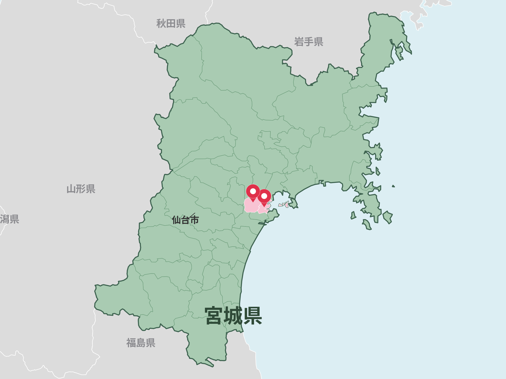 宮城県塩竈市・利府町の位置を示す地図